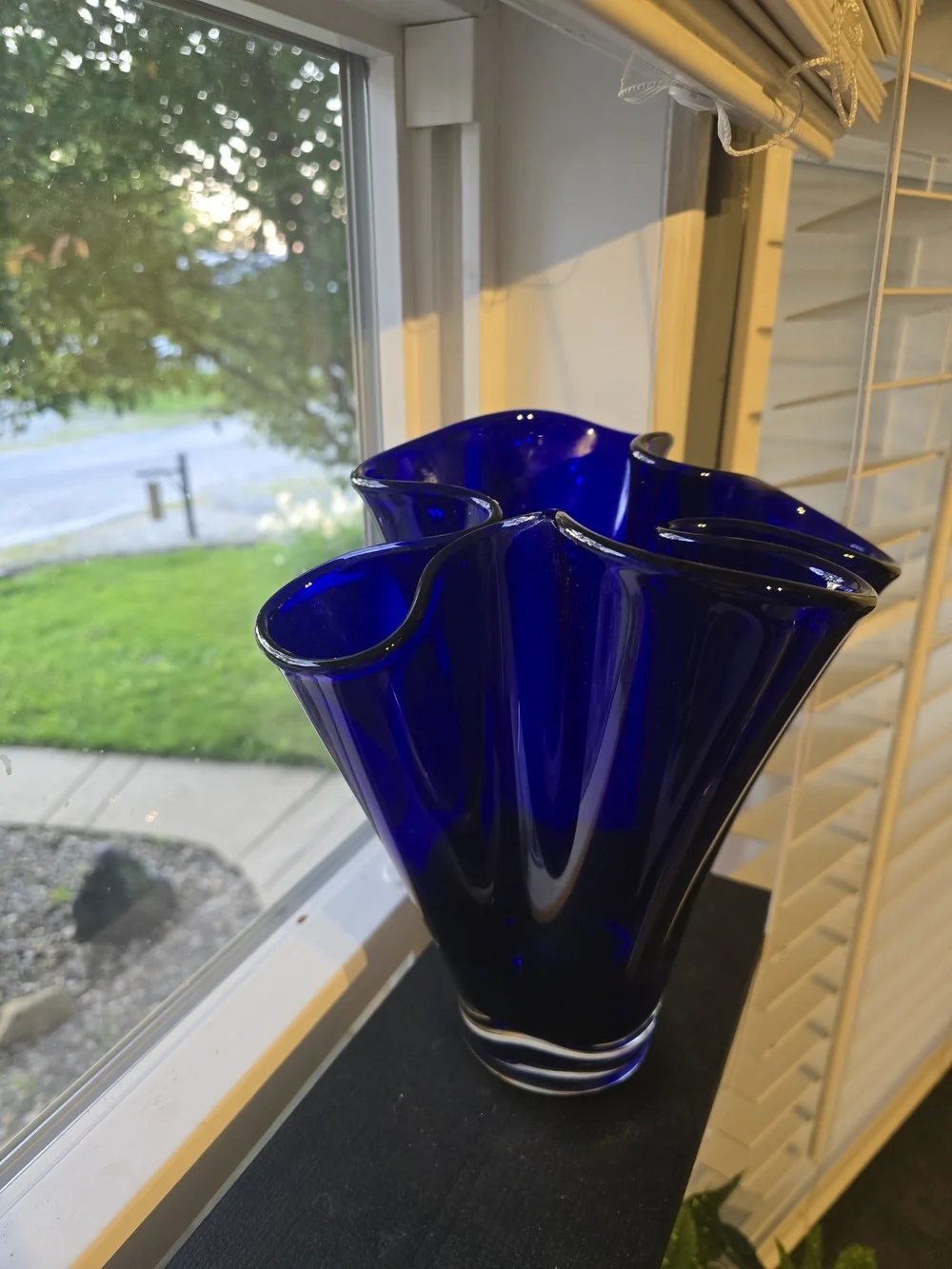 Cobalt Blue Hand-Blown Glass Vase - Decorative Home Accent